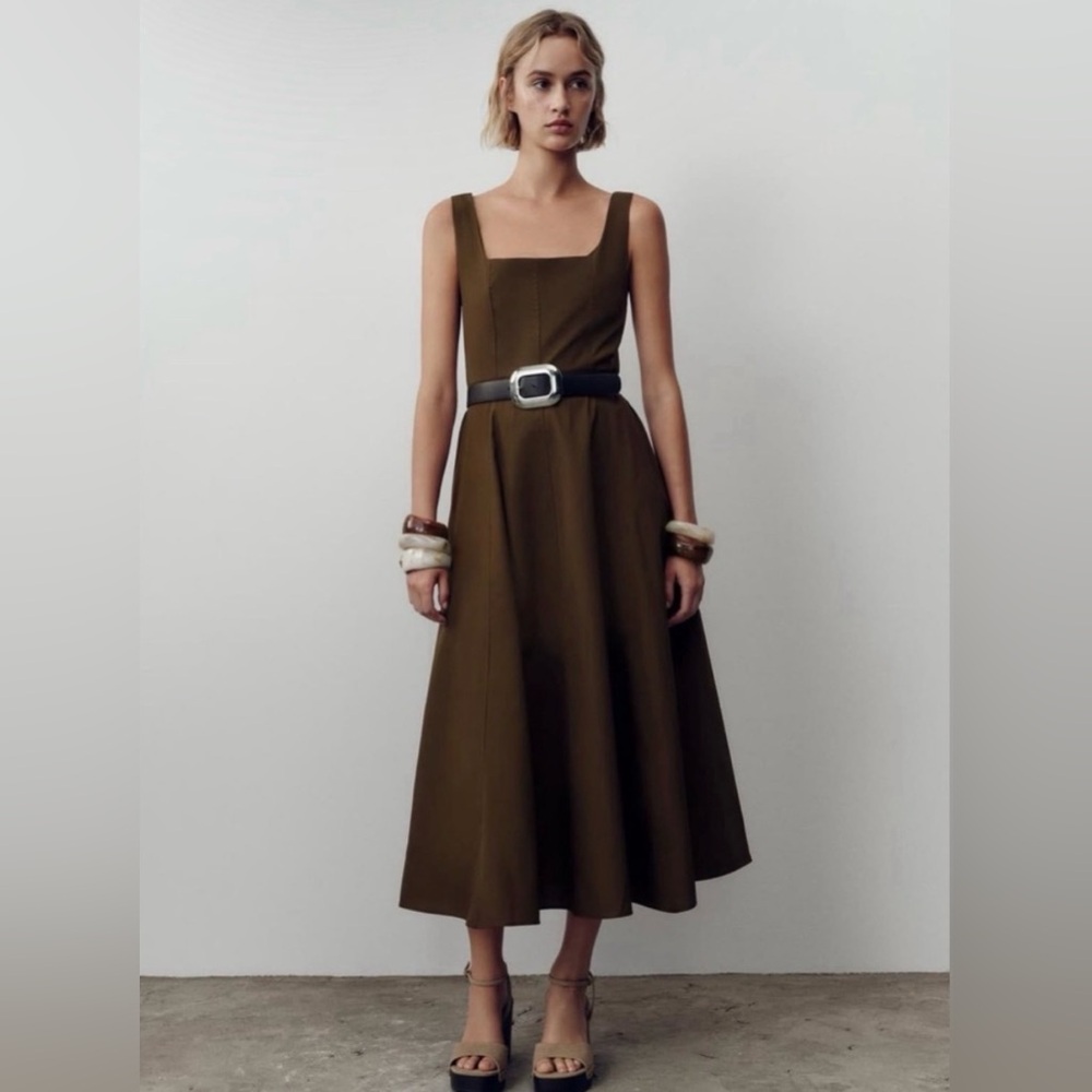 ZARA brown midi dress with belt size XS